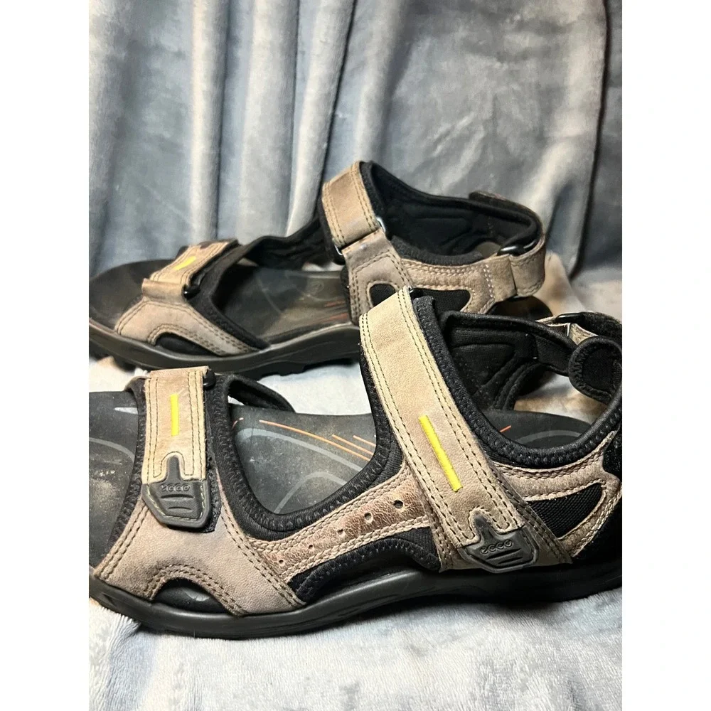 Ecco Mens‎ 43 Gray Leather Sport Sandals Offroad Yucatan Outdoor Hiking Comfort